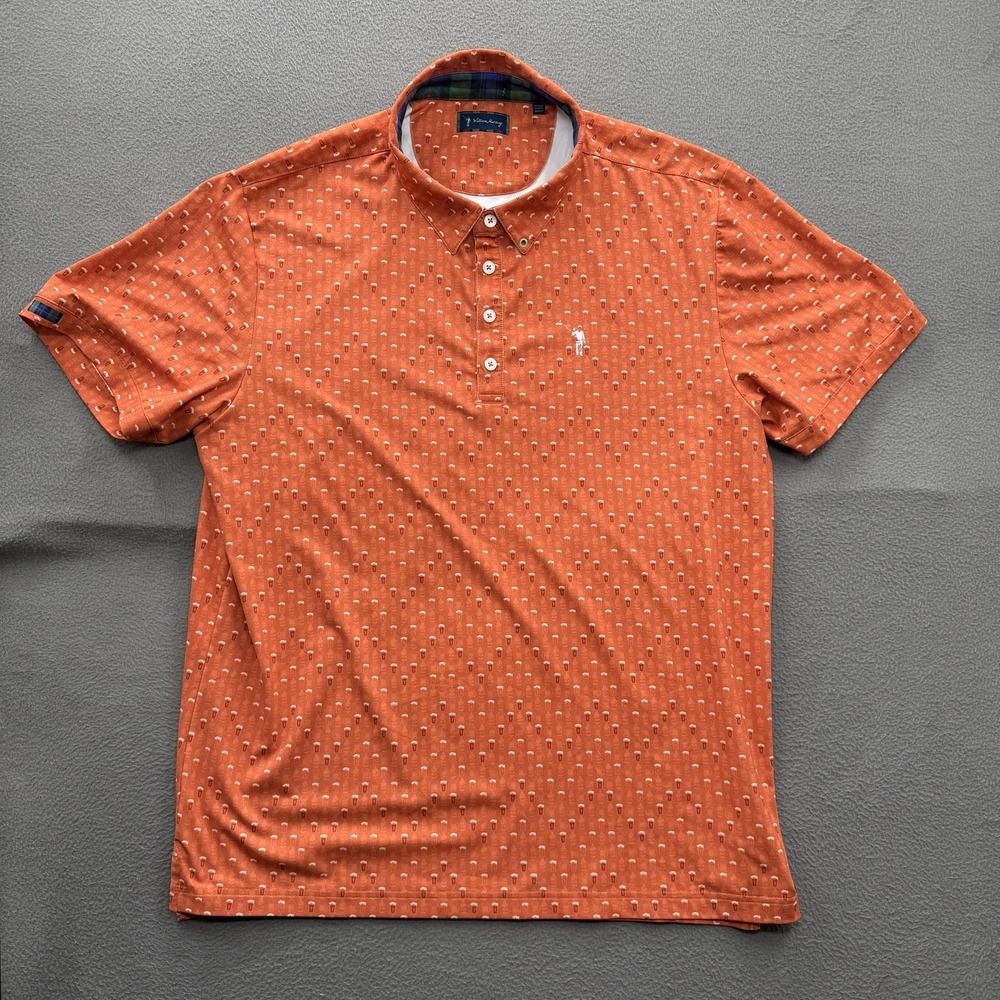 William Murray Polo Shirt Mens XL Orange Beer Print Golf Performance Stretch